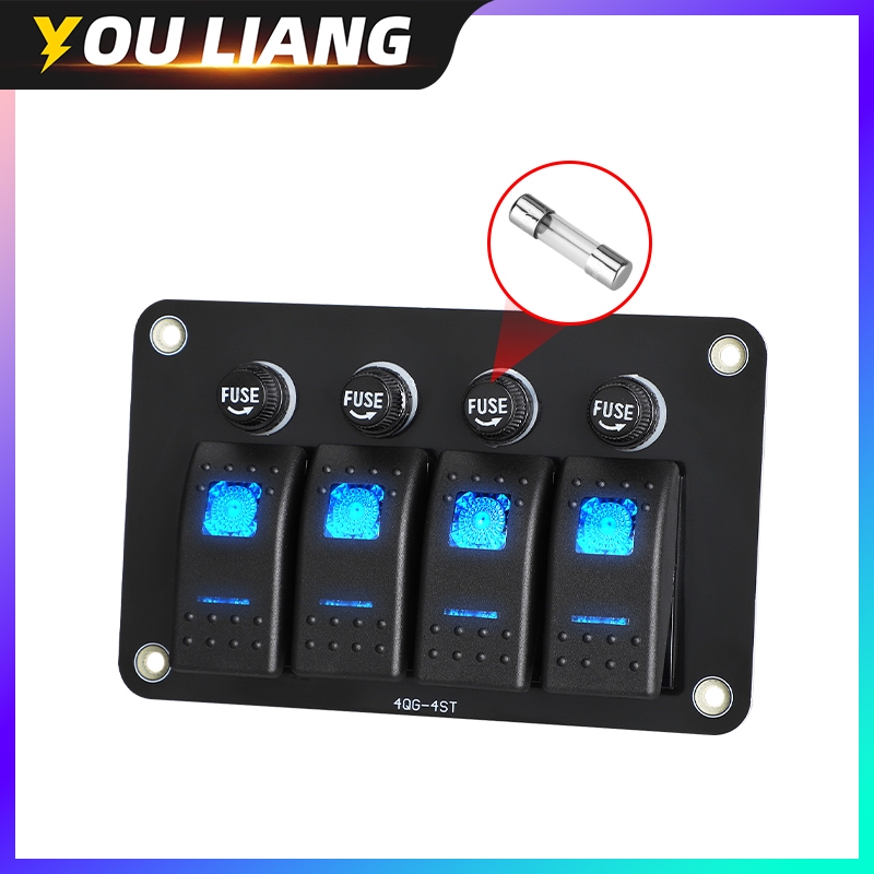 12V/24V Pre-Wired 4 Gang Rocker with Fuse Box Waterproof On-Off Car ...