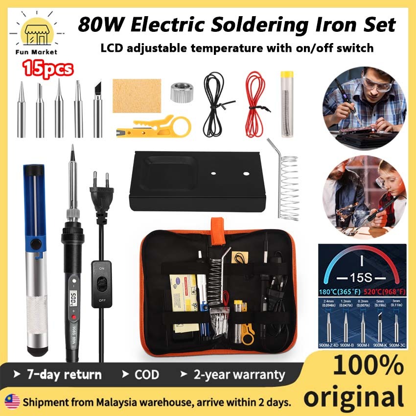 【Local delivery】 15pcs Soldering Iron Set 80W LCD Adjustable ...