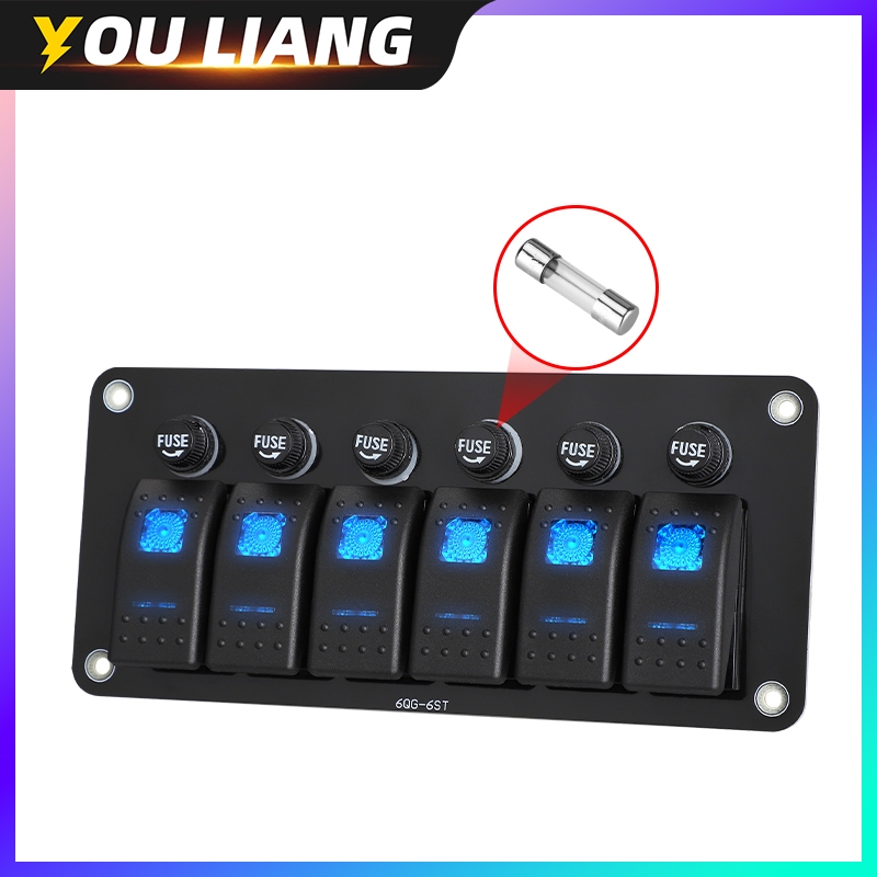 Waterproof Marine SPST ON Off Switch Panel 12V 24V 6 Gang Rocker Switch ...