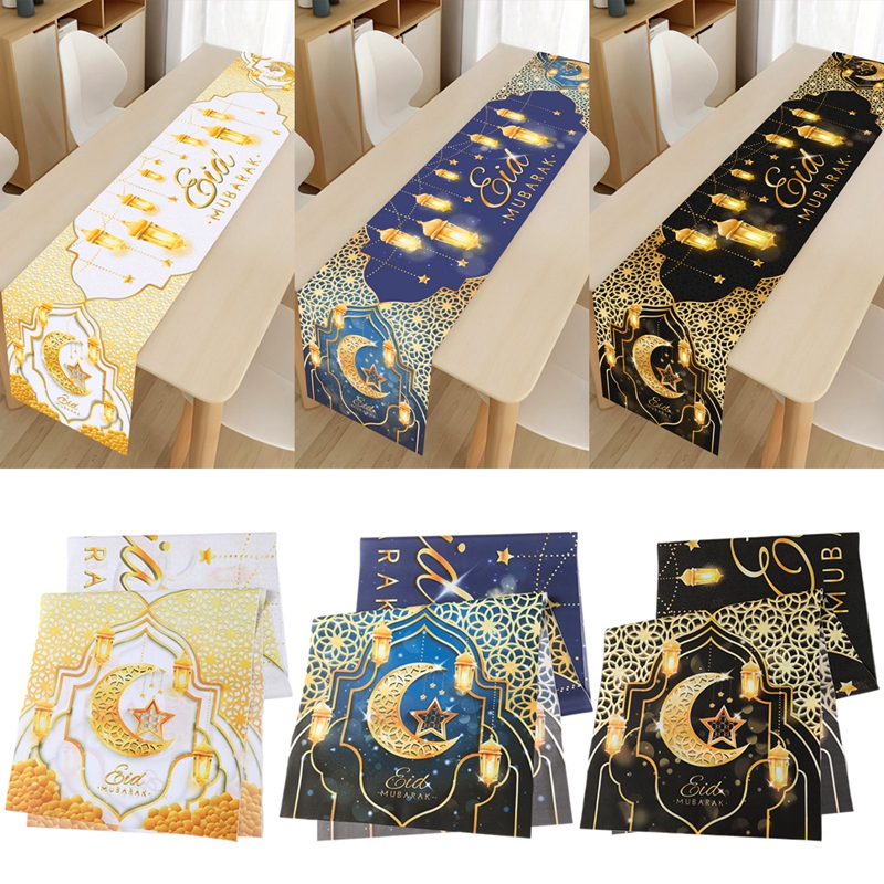 0.35*1.8M Colorful Eid Mubarak Table Runner Polyester Fabric Table ...