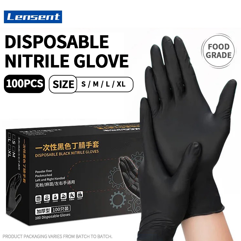 Lensent Glove Gloves 100pcs Black Nitrile Disposable Glove Powder Free ...
