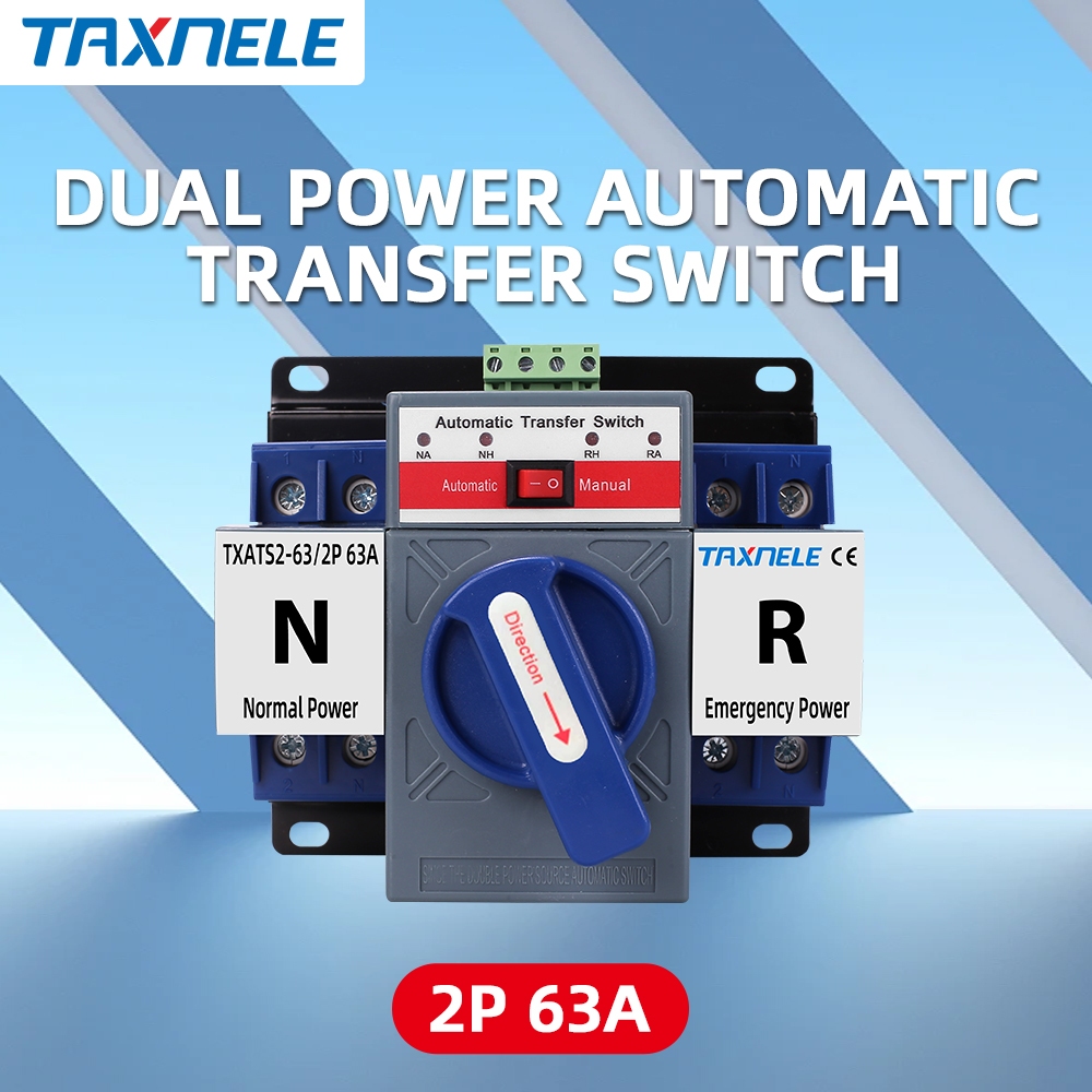 63A 2P 230V MCB Type Dual Power Automatic Transfer Switch ATS For ...