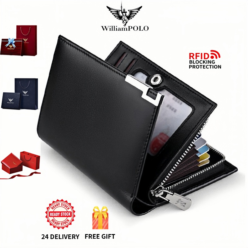 William polo men wallet genuine leather short zipper wallet ...
