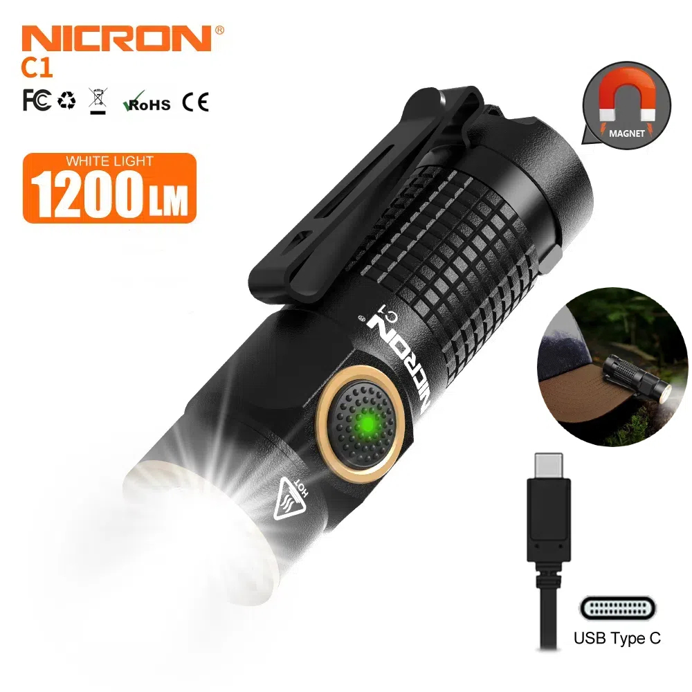 Nicron Mini LED Flashlight C1 1200 Lumens Super Bright Torch Light ...