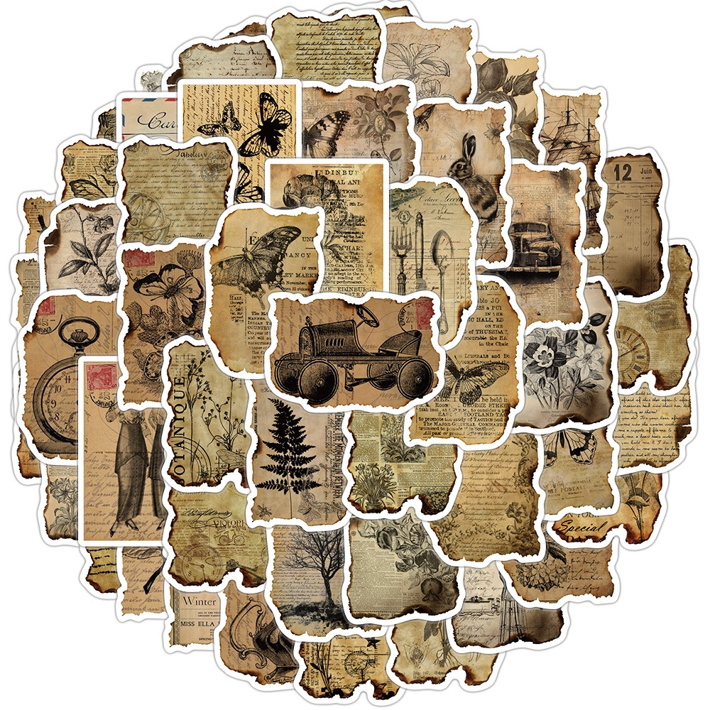 [Large Sticker]50PCS Vintage Manuscript Stickers Retro Style Graffiti ...