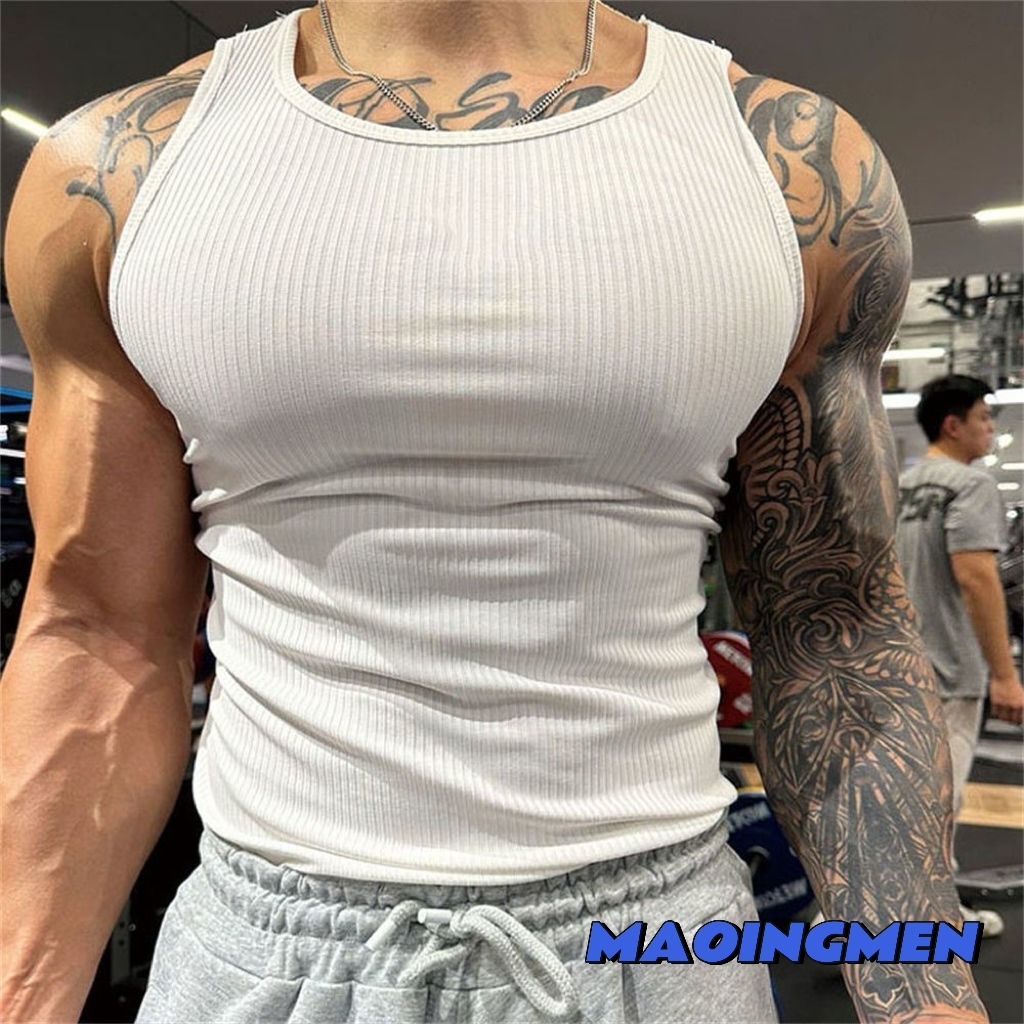 [MAOINGMEN] 2 Pcs Quick-Drying Threaded Gym Sando For Men Stretch White ...