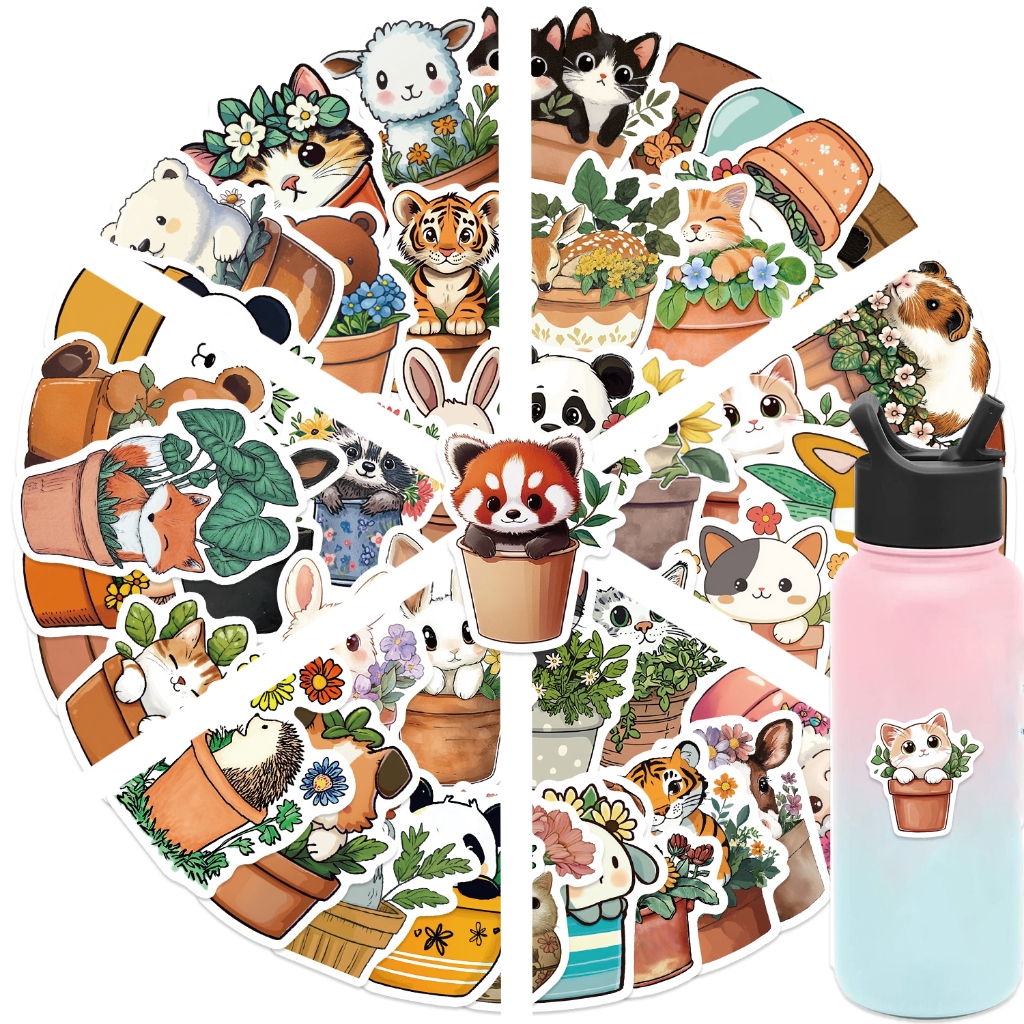 50 pcs Flower pot animal stickers Graffiti Cartoon Skateboard ...
