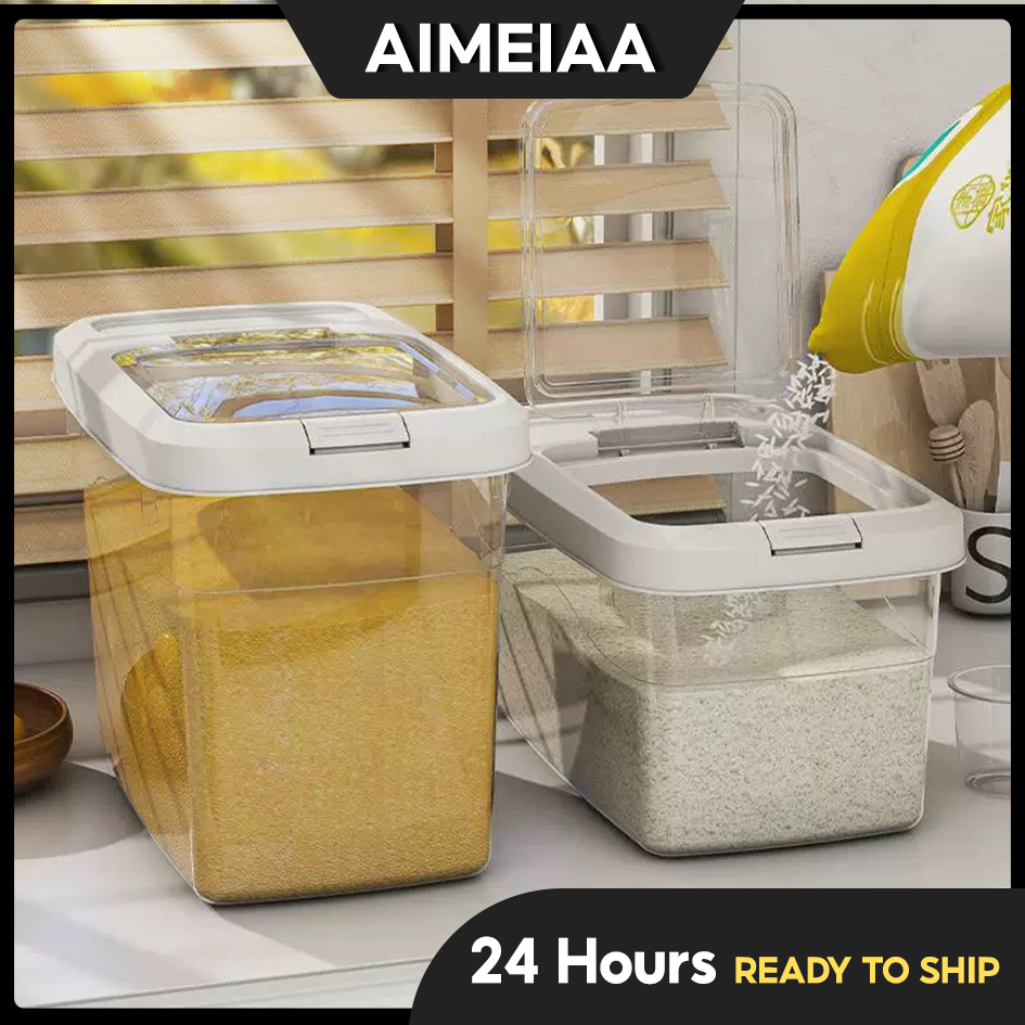 ️🇲🇾24h🤍Rice Bucket, Waterproof Sealed Leakproof Rice Grain Storage Box ...