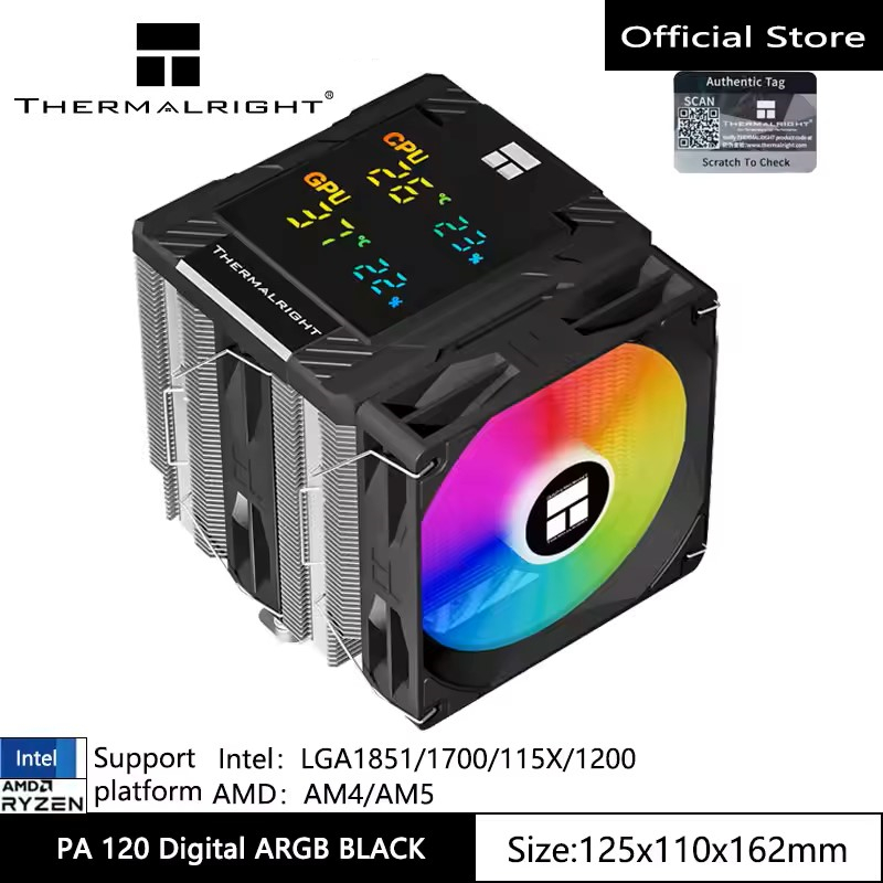 Thermalright PA120 ARGB Digital LCD display CPU Air Cooling Radiator 6 ...