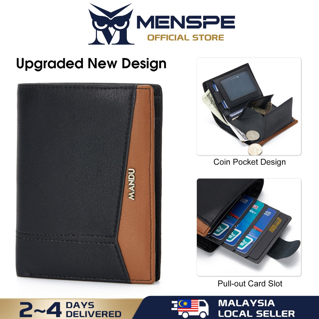 MENSPE Men Short Wallet Drawable Card Slot Design RFID Block Wallet ...