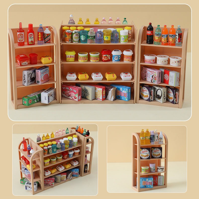 Mini Simulation Supermarket Four-Sided Shelf Mini Items Drinks Snacks ...