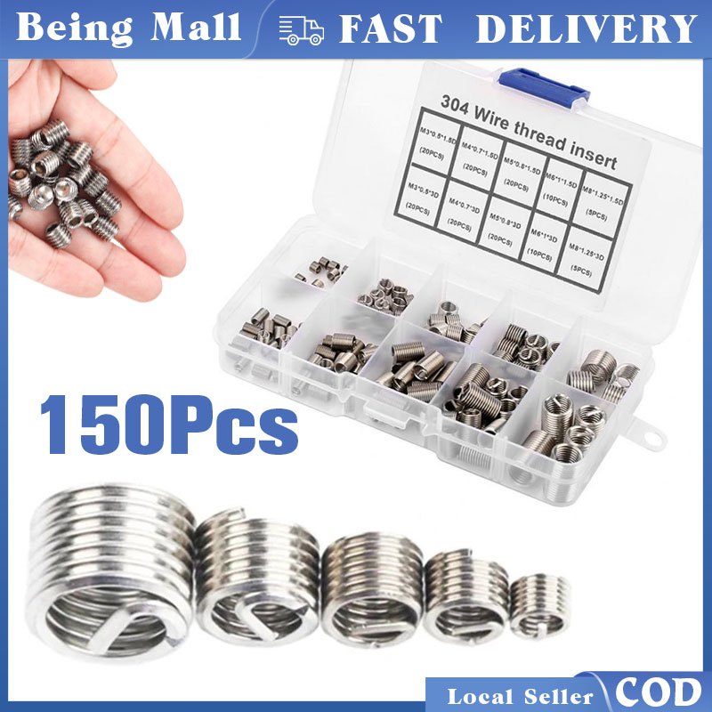 150Pcs Stainless Steel Thread Repair Insert Set Metric M8 M6 M5 M4 M3 ...
