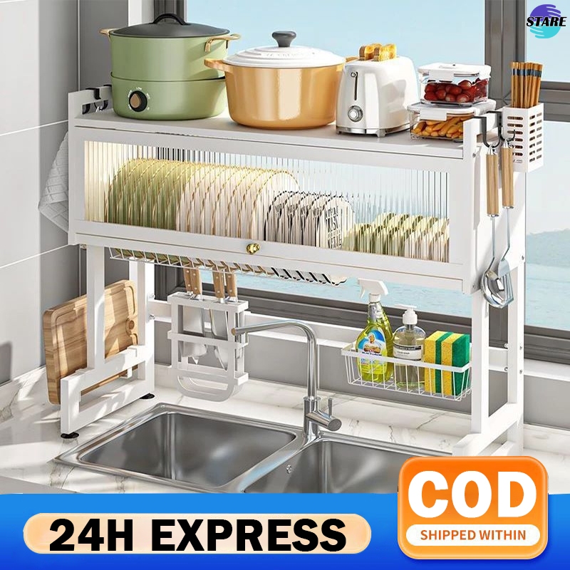 READY STOCK 65-105cm Dish Cabinet Rack Over-The-Sink Dish Drainer ...