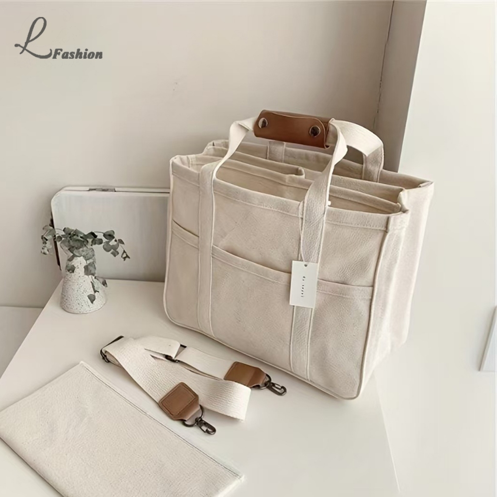 【Stock in Malaysia】Multi-compartment handbag canvas bag multi-function ...
