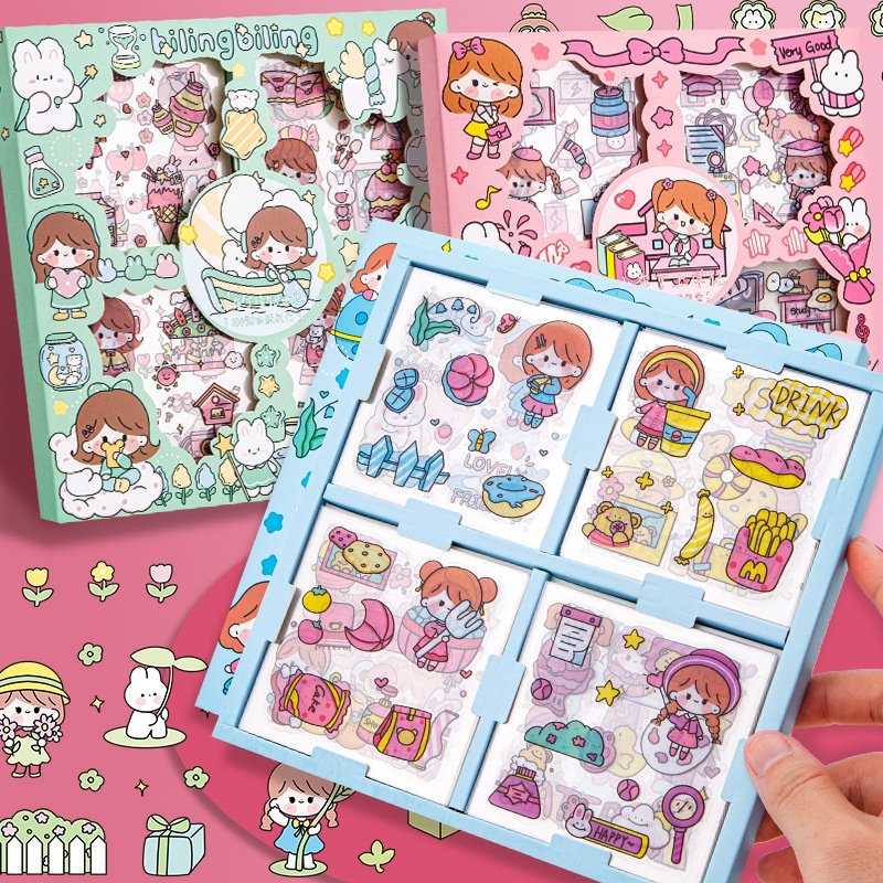 100 Sheets/Box Kawaii Girl Handbook Sticker Cartoon Children's Water ...