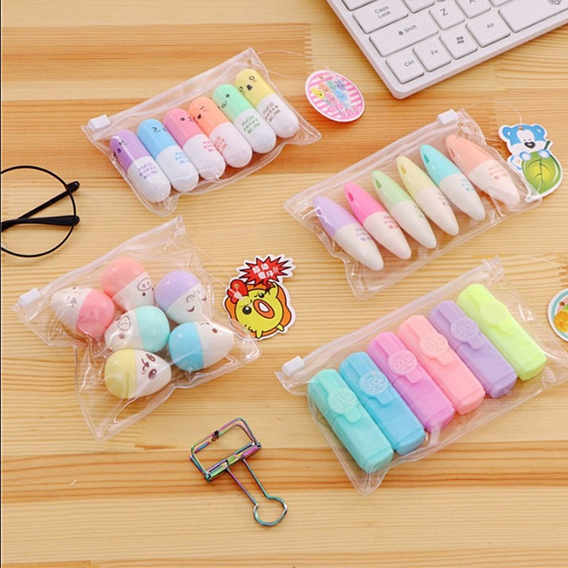 6pcs/lot Kawaii Highlighter Colored Marker Pens for kids Creative cute ...