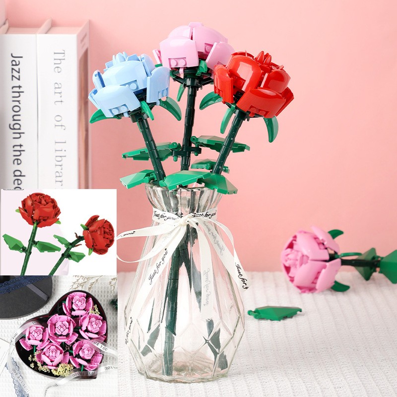 3D Roses Flower Building Blocks DIY Rose Flower Building Block Kit ...