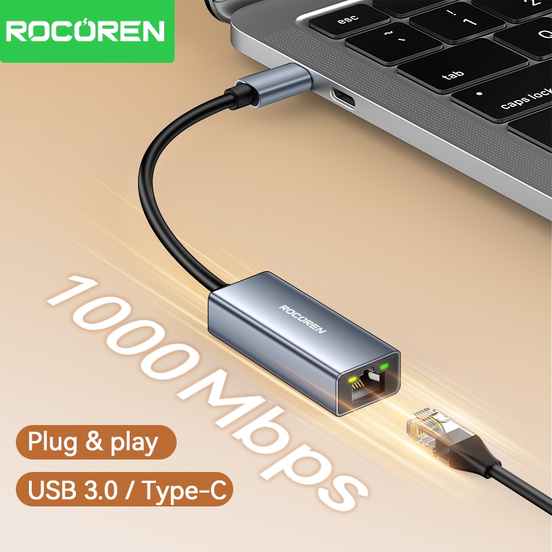 Rocoren RJ45 Network Adapters Type C/USB 3.0 to 1000 Mbps Gigabit ...