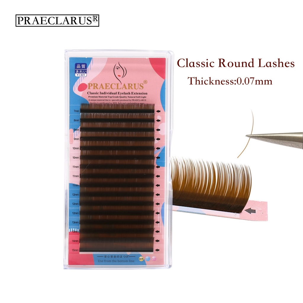 PRAECLARUS Classic Round Eyelash Extension Brown Color Thickness0.07mm ...