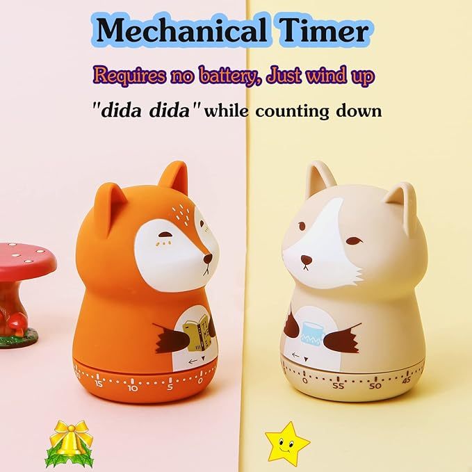 Mechanical Kitchen Timer, Cute Animal Timer for Kids, Wind Up 60 ...