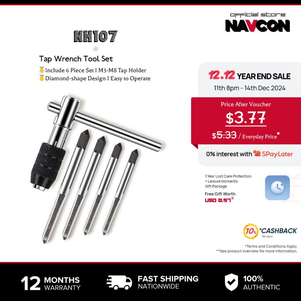 Navcon 6Pcs Tap Wrench Tool Set, Adjustable T-Handle Ratchet Tap Holder ...