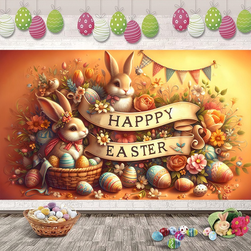 5x3ft Happy Easter Photography Backdrop Spring Rabbit Easter Egg Theme ...