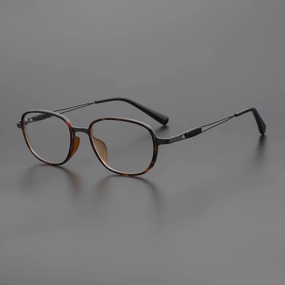 Ultralight TR Metal Spectacle Frame Retro Oval Tortoiseshell Glasses 