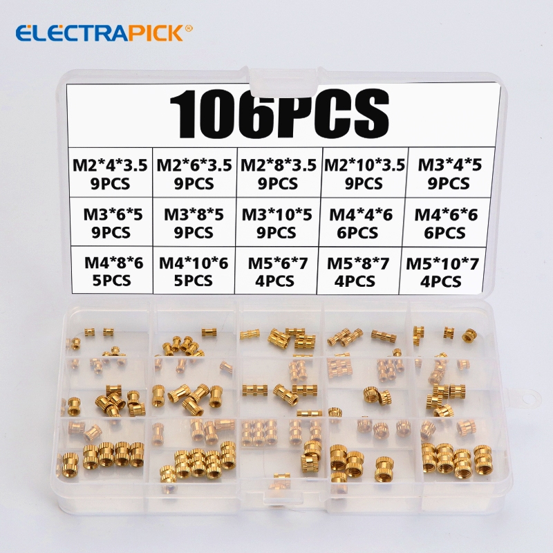 106pcs Internal Thread Brass Knurled Nuts Round Injection Molded Brass ...
