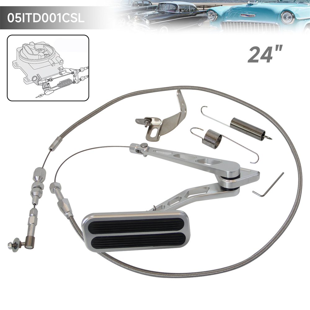 Billet Aluminum Universal Gas Pedal – 24″ SS Throttle Cable & Bracket Spring Kit