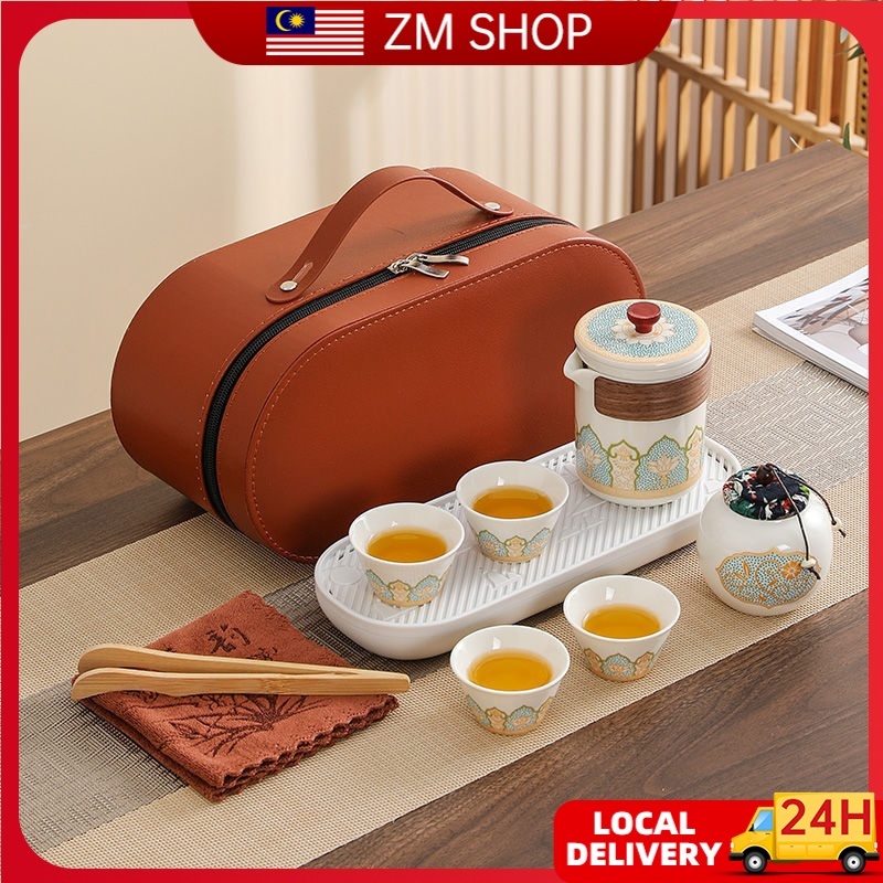 🔥Ship Locally🔥 Travel Tea Set Outdoor Portable Chinese Camping Ceramic ...