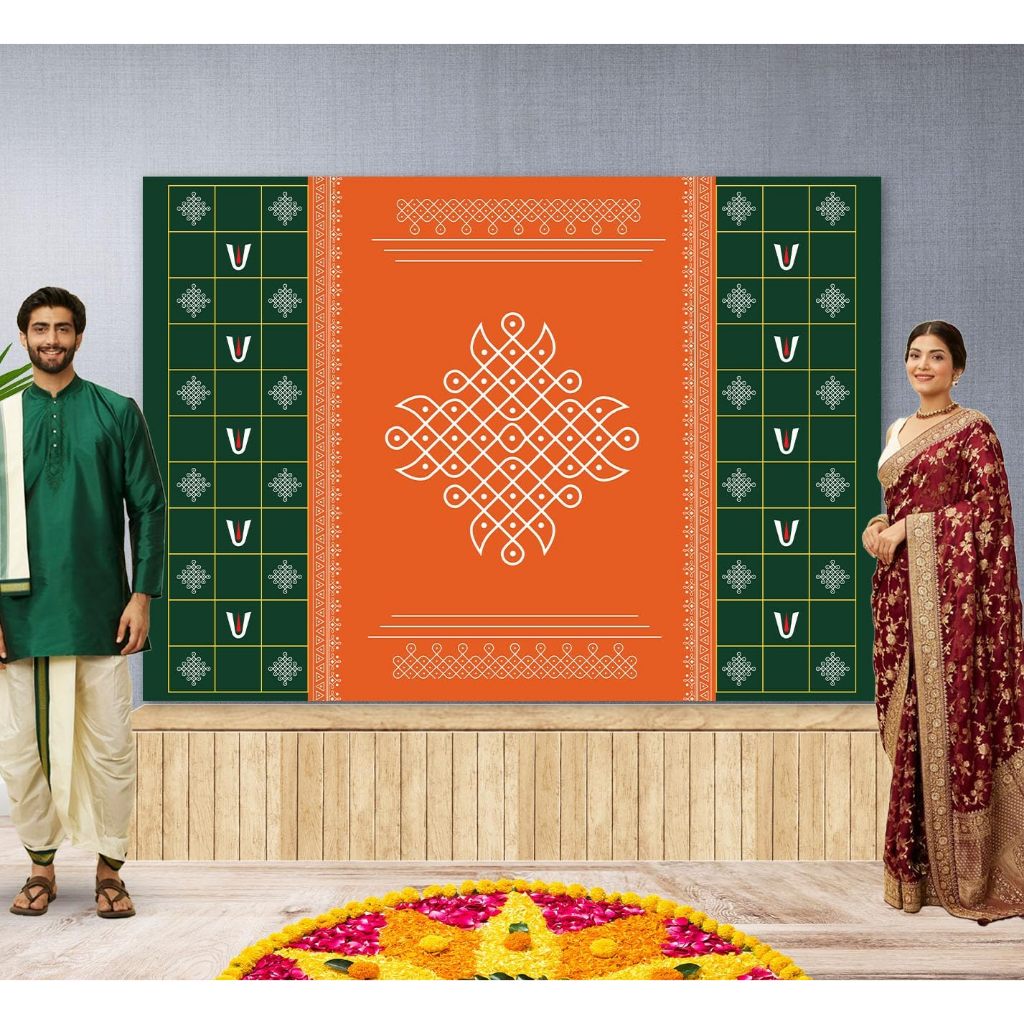 7x5ft IndoTribe Pooja Backdrop Decoration Cloth Indian Kolam ...