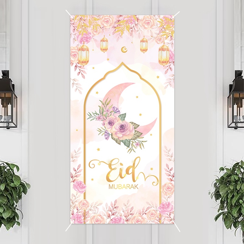 0.9*1.8M Rose Pink Eid Mubarak Banner Moon Star Lantern Deisgn Eid ...