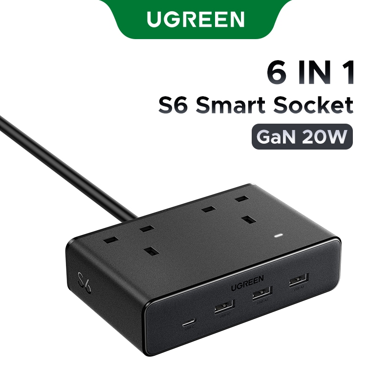 UGREEN S6 GaN20W 6-in 1 Smart Socket Magic Cube Socket USB C+USB A*3 ...