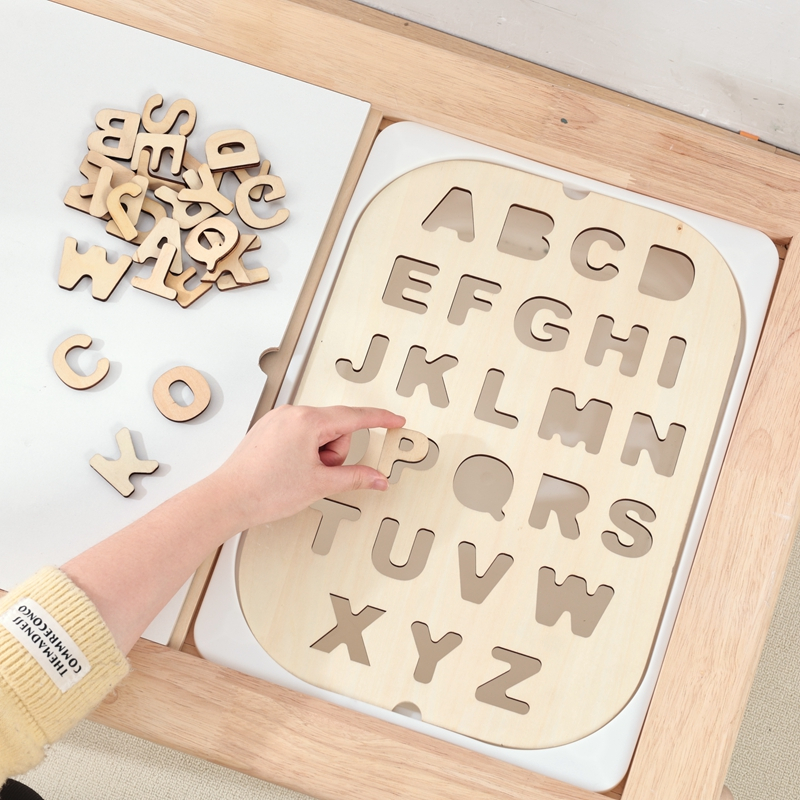 ABC Letter Matching Puzzle Toys Rainbow Wooden Sensory Table Board ...