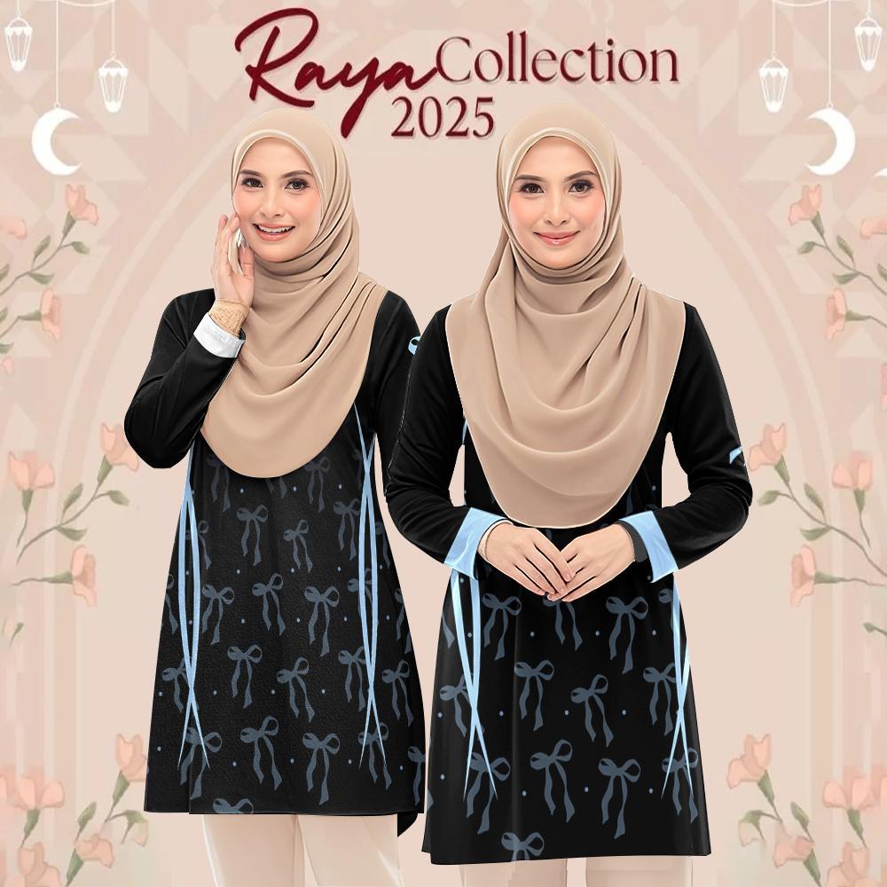 Baju Raya Perempuan 2025 Malaysian Muslim Sports Suit Bow Print Elegant ...