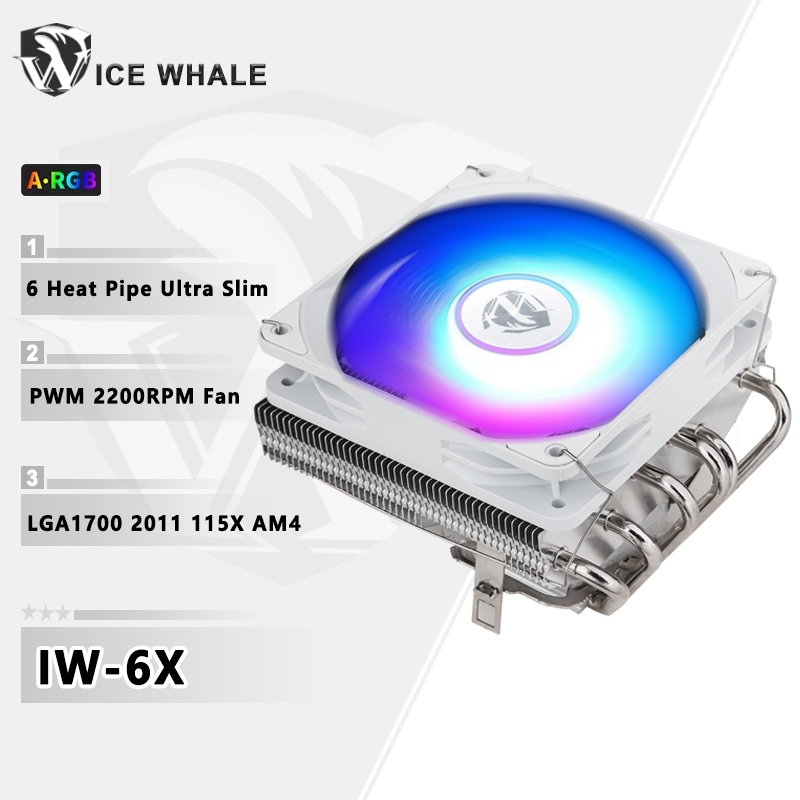 ICE Whale 6 Heatpipes CPU Cooler Fan Low Profile Radiator Ultra Slim ...