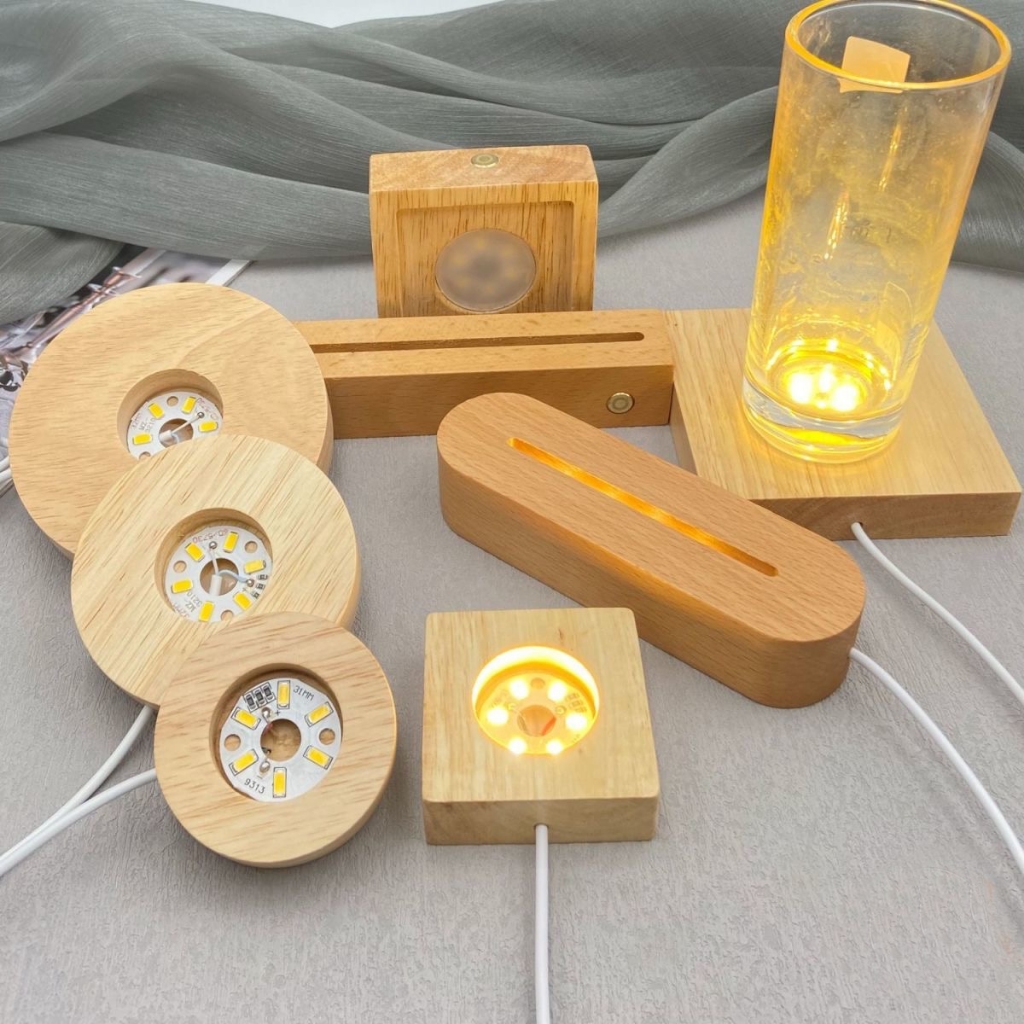 LED Wooden Base Light Luminous USB Lamp Holder for Crystal Ball Glass ...