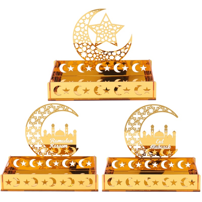 Gold Eid Acrylic Tray Ornament Eid Mubarak Ramadan Decoration 2025 ...