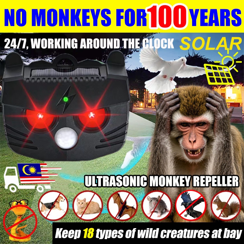 【Malaysia Spot】Solar Monkey Repellent Ultrasonic PIR Sensor-Controlled ...