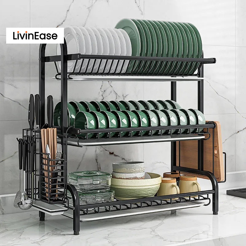 LivinEase Dish Rack Stainless Steel With Water Tray Kitchen Rack Dish ...