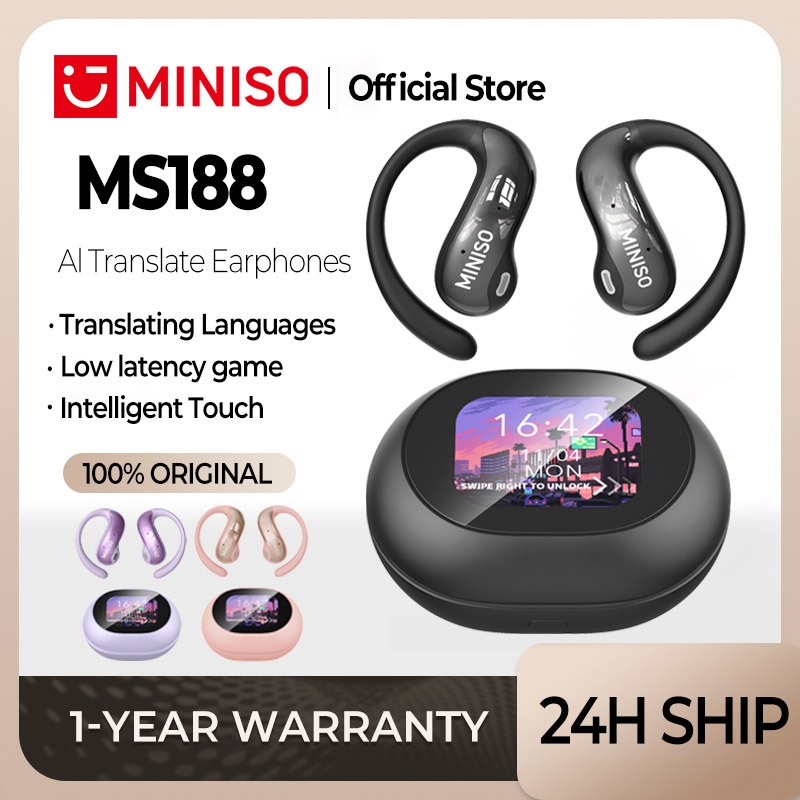 MINISO MS188 Al Smart Real-Time Translation Wireless Earphones Bluetooth 5.4 With Led Touch Screen Business Earbuds With Mic Waterproof Ipx5 I.972325654