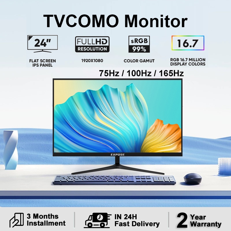 TVCOMO Monitor PC 100Hz/165Hz Monitor 24 Inch 27 Inch IPS 1ms Office ...