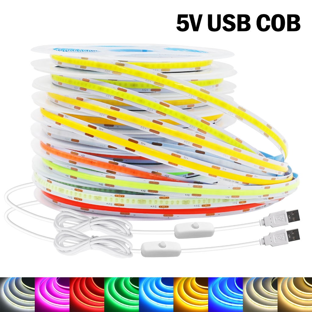 New 5V LED COB Light Strip ON OFF Switch USB Flexible LED Tape ...