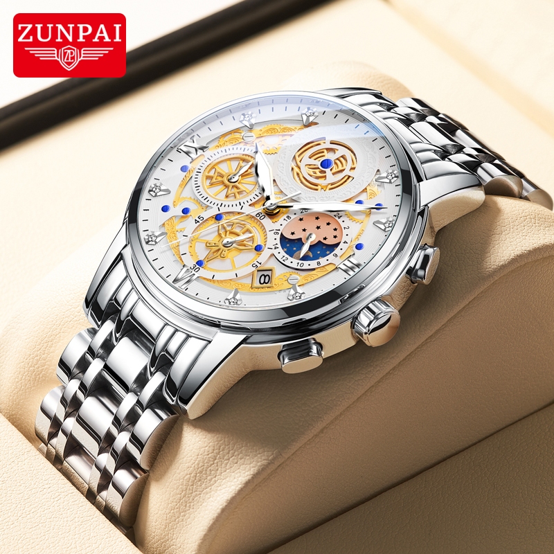 ZUNPAI Jam Tangan Lelaki Original Waterproof Multifunctional Real  Chronograph Luminous Men's Watch