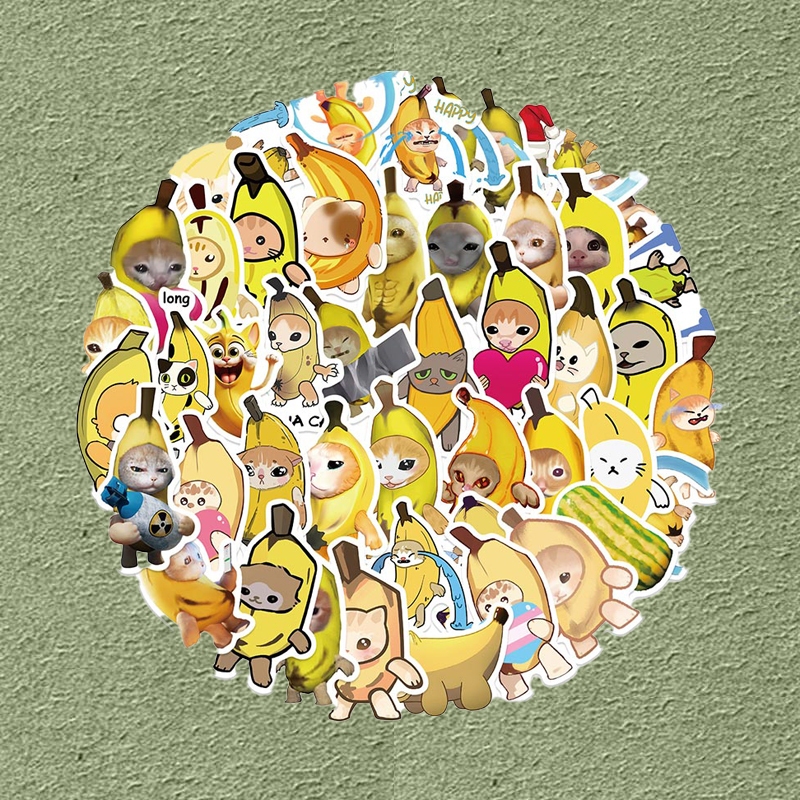 50Pcs Cute Cartoon Banana Cat Meme Stickers Funny Graffiti Decals ...