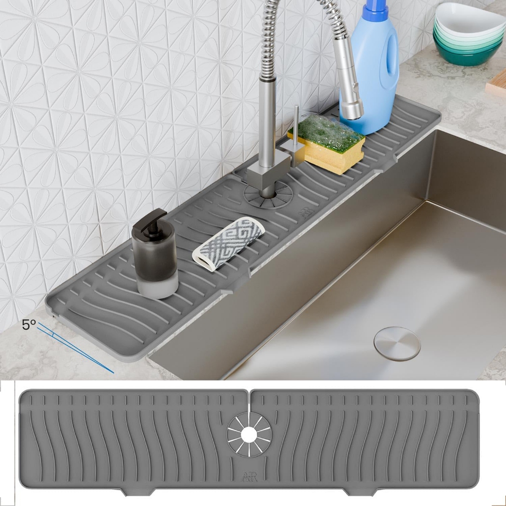 61cm Faucet Mat for Kitchen Sink – 5° Slope Design Splash Guard with ...