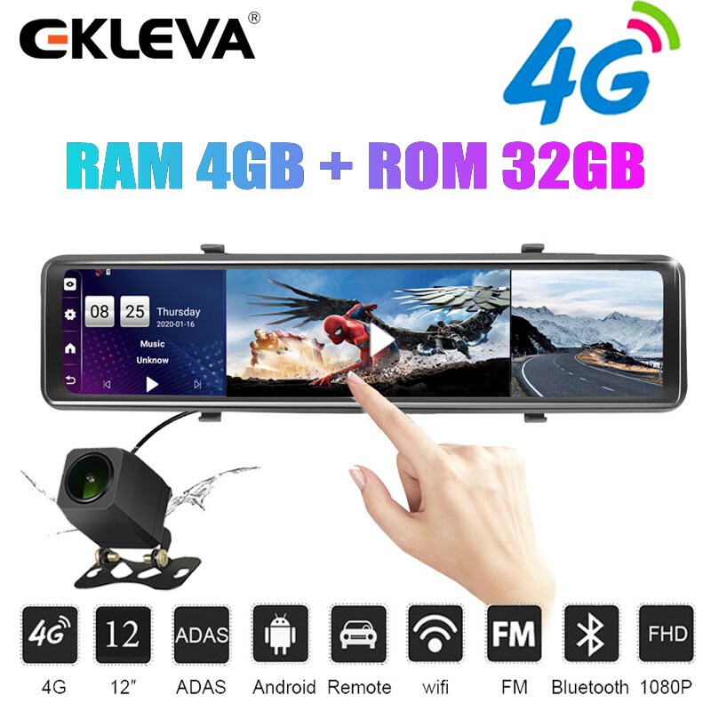 EKLEVA 3 Split Screen 12 4G Android 8.1 Car Rearview Mirror Camera RAM ...