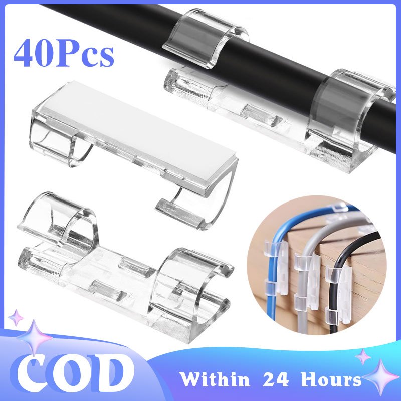 40pcs No-drill Cable Manager Clip Cable Organizer Clips Desktop ...