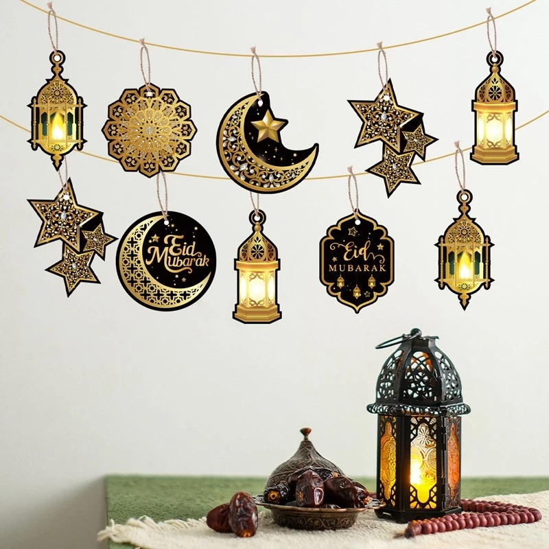 2026 10/8pcs Hari Raya Pendant Retro Black Gold Hanging Ornaments Eid ...