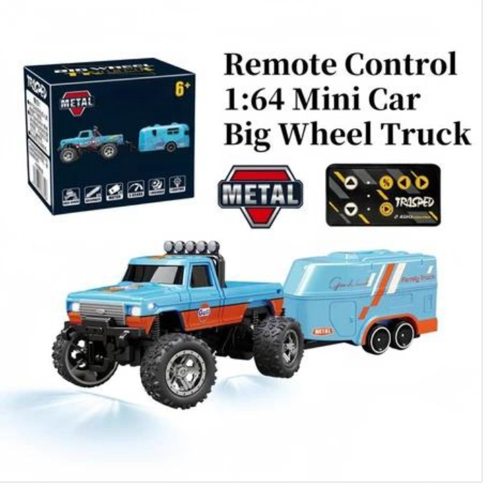 Mini RC Car,1：64 RCBig Wheel Truck Alloy Body 24GHz Remote Control 4x4  Off-Road Vehicle with Body Lights Headlights, USB Rechargeable, Suitable 